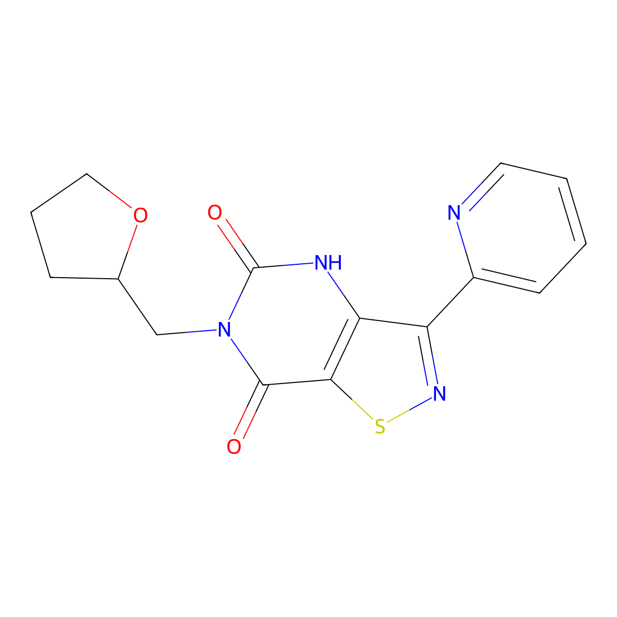 3-(2-pyridyl)-6-(tetrahydro-2-furanylmethyl)isothiazolo[4,5-d]pyrimidine-5,7(4H,6H)-dione molecular structure, CAS 1251630-51-9