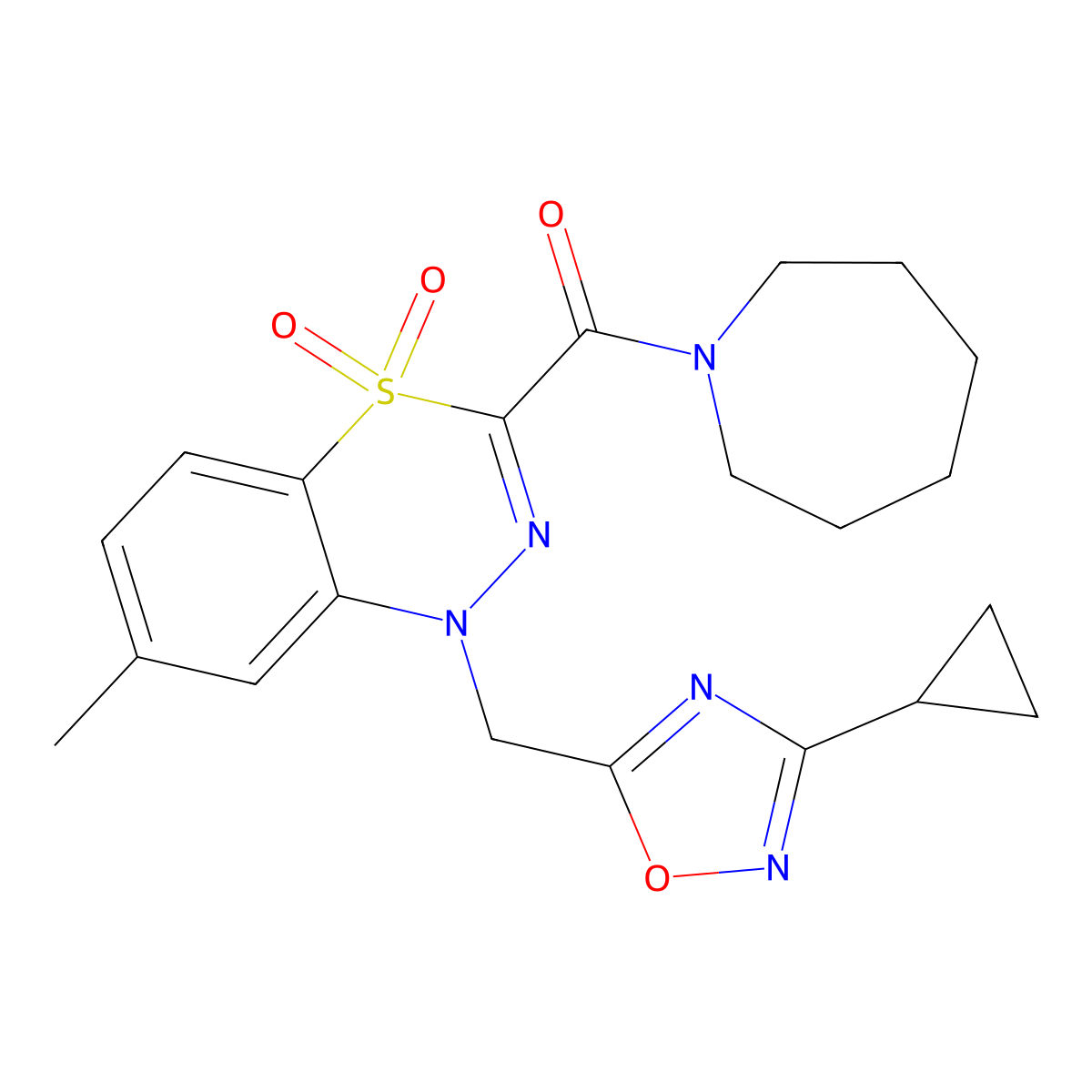 3-(azepane-1-carbonyl)-1-[(3-cyclopropyl-1,2,4-oxadiazol-5-yl)methyl]-7-methyl-1H-4lambda6,1,2-benzothiadiazine-4,4-dione molecular structure, CAS 1251630-55-3