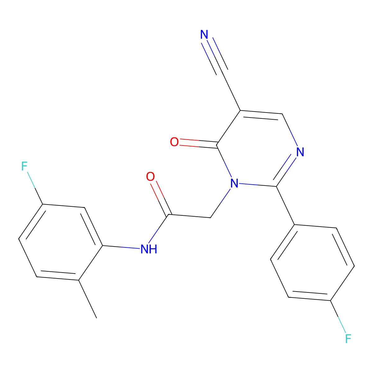 2-(5-cyano-2-(4-fluorophenyl)-6-oxopyrimidin-1(6H)-yl)-N-(5-fluoro-2-methylphenyl)acetamide molecular structure, CAS 1251630-57-5