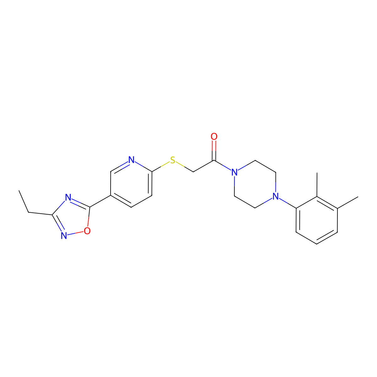 1-(4-(2,3-Dimethylphenyl)piperazin-1-yl)-2-((5-(3-ethyl-1,2,4-oxadiazol-5-yl)pyridin-2-yl)thio)ethanone molecular structure, CAS 1251630-62-2