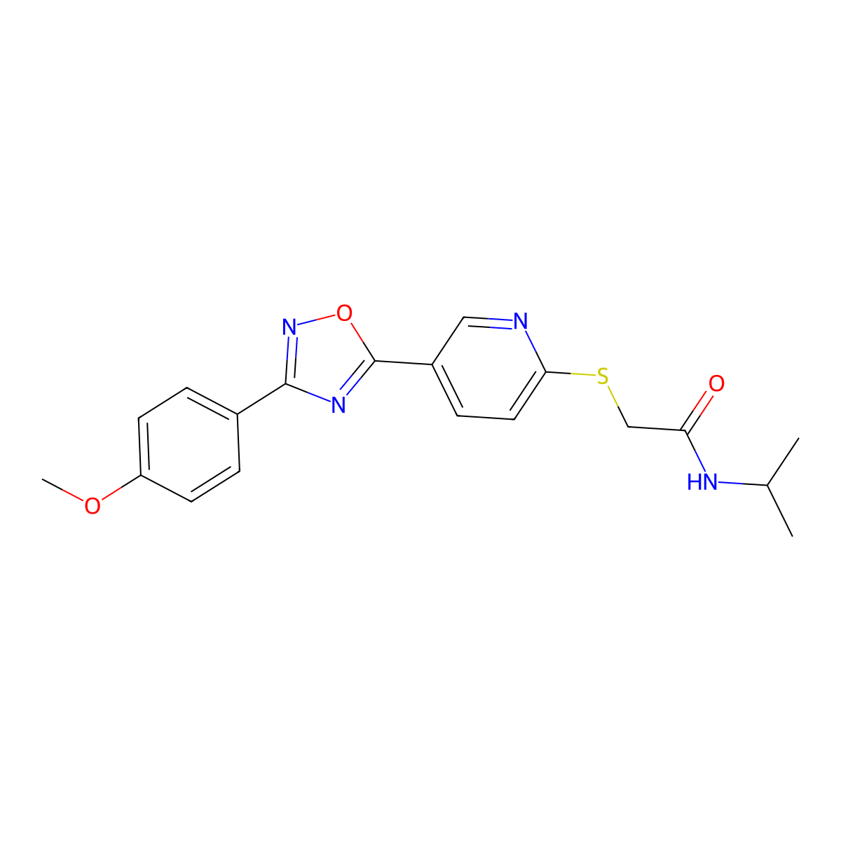 N-isopropyl-2-((5-(3-(4-methoxyphenyl)-1,2,4-oxadiazol-5-yl)pyridin-2-yl)thio)acetamide molecular structure, CAS 1251630-67-7
