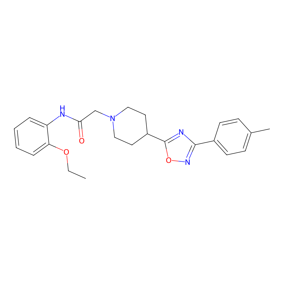 N-(2-ethoxyphenyl)-2-(4-(3-(p-tolyl)-1,2,4-oxadiazol-5-yl)piperidin-1-yl)acetamide molecular structure, CAS 1251630-73-5