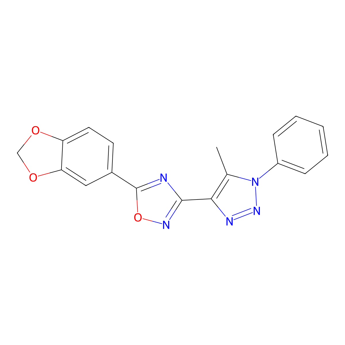 5-(1,3-benzodioxol-5-yl)-3-(5-methyl-1-phenyl-1H-1,2,3-triazol-4-yl)-1,2,4-oxadiazole molecular structure, CAS 1251630-74-6