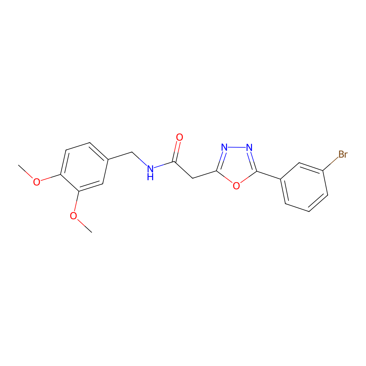 2-(5-(3-bromophenyl)-1,3,4-oxadiazol-2-yl)-N-(3,4-dimethoxybenzyl)acetamide molecular structure, CAS 1251630-75-7