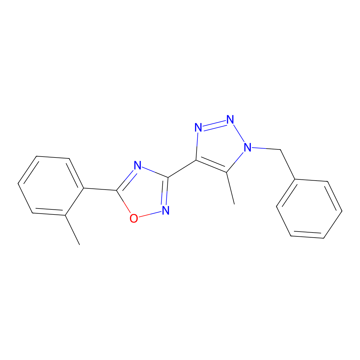 3-(1-benzyl-5-methyl-1H-1,2,3-triazol-4-yl)-5-(2-methylphenyl)-1,2,4-oxadiazole molecular structure, CAS 1251630-76-8