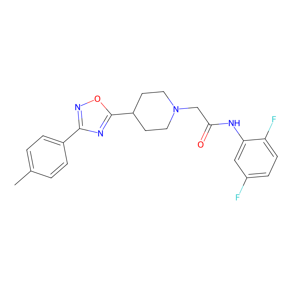 N-(2,5-difluorophenyl)-2-{4-[3-(4-methylphenyl)-1,2,4-oxadiazol-5-yl]piperidin-1-yl}acetamide molecular structure, CAS 1251630-77-9