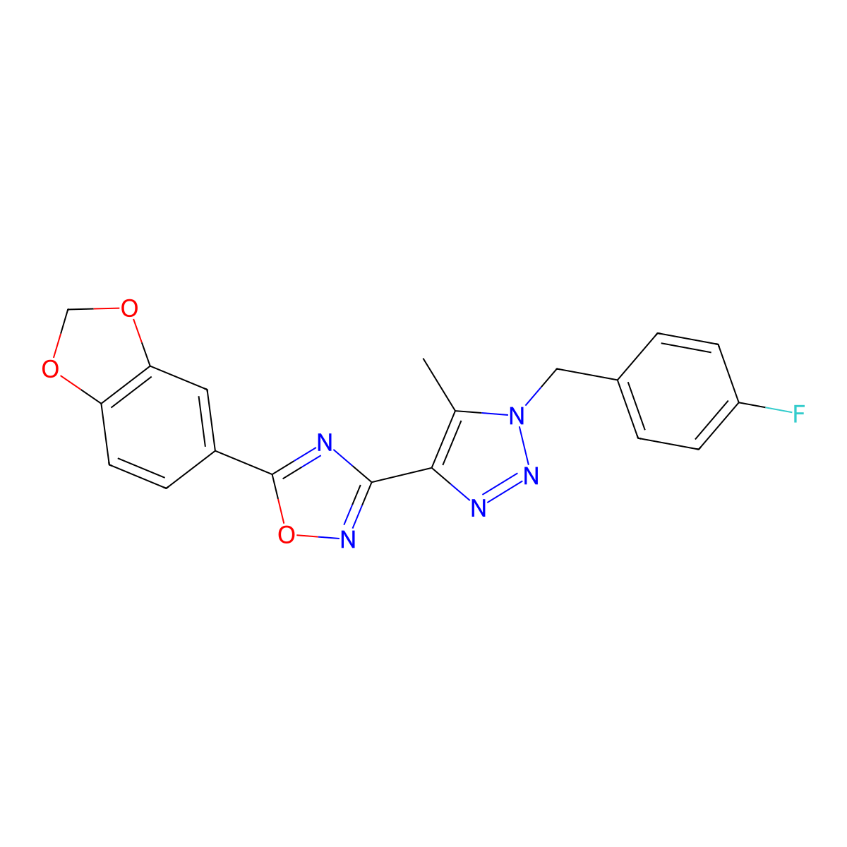 5-(1,3-benzodioxol-5-yl)-3-[1-(4-fluorobenzyl)-5-methyl-1H-1,2,3-triazol-4-yl]-1,2,4-oxadiazole molecular structure, CAS 1251630-79-1
