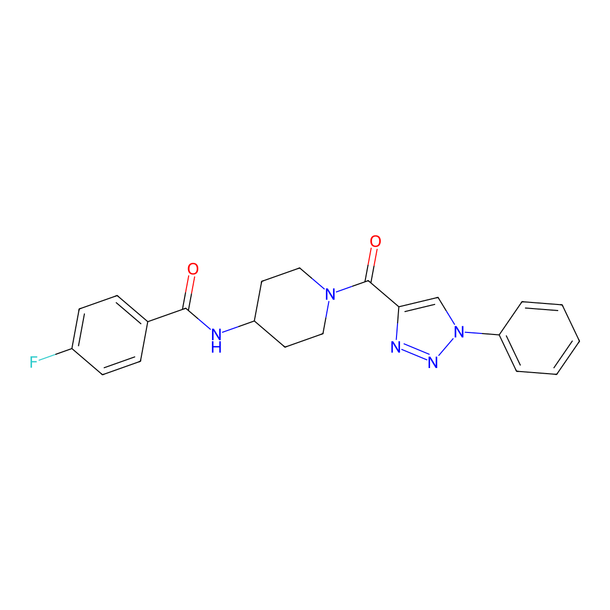 4-fluoro-N-(1-(1-phenyl-1H-1,2,3-triazole-4-carbonyl)piperidin-4-yl)benzamide molecular structure, CAS 1251630-80-4