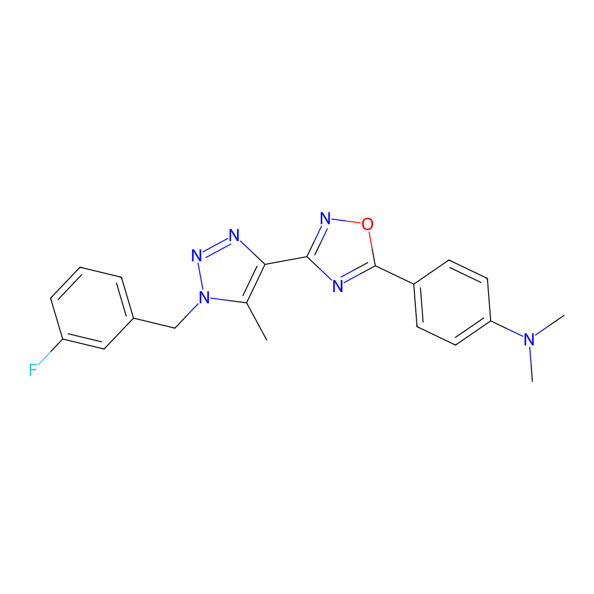 (4-{3-[1-(3-fluorobenzyl)-5-methyl-1H-1,2,3-triazol-4-yl]-1,2,4-oxadiazol-5-yl}phenyl)dimethylamine molecular structure, CAS 1251630-81-5