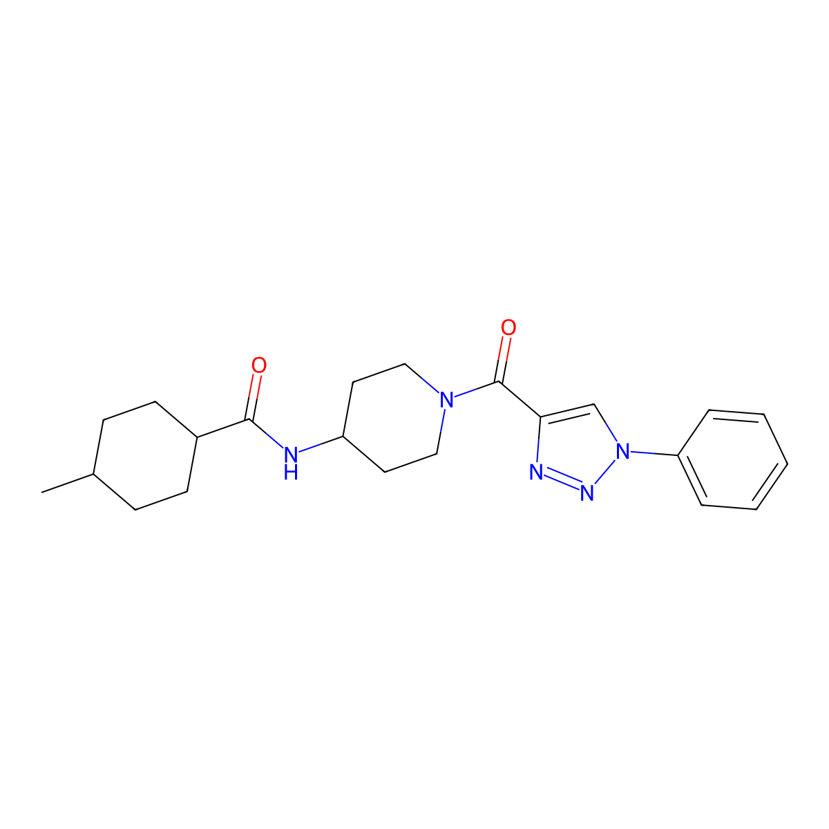 4-methyl-N-(1-(1-phenyl-1H-1,2,3-triazole-4-carbonyl)piperidin-4-yl)cyclohexanecarboxamide molecular structure, CAS 1251630-84-8