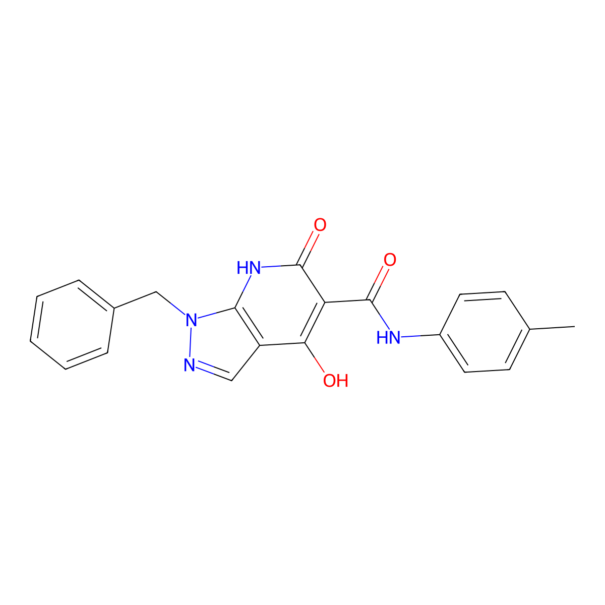 1-benzyl-4-hydroxy-N~5~-(4-methylphenyl)-6-oxo-6,7-dihydro-1H-pyrazolo[3,4-b]pyridine-5-carboxamide molecular structure, CAS 1251631-05-6