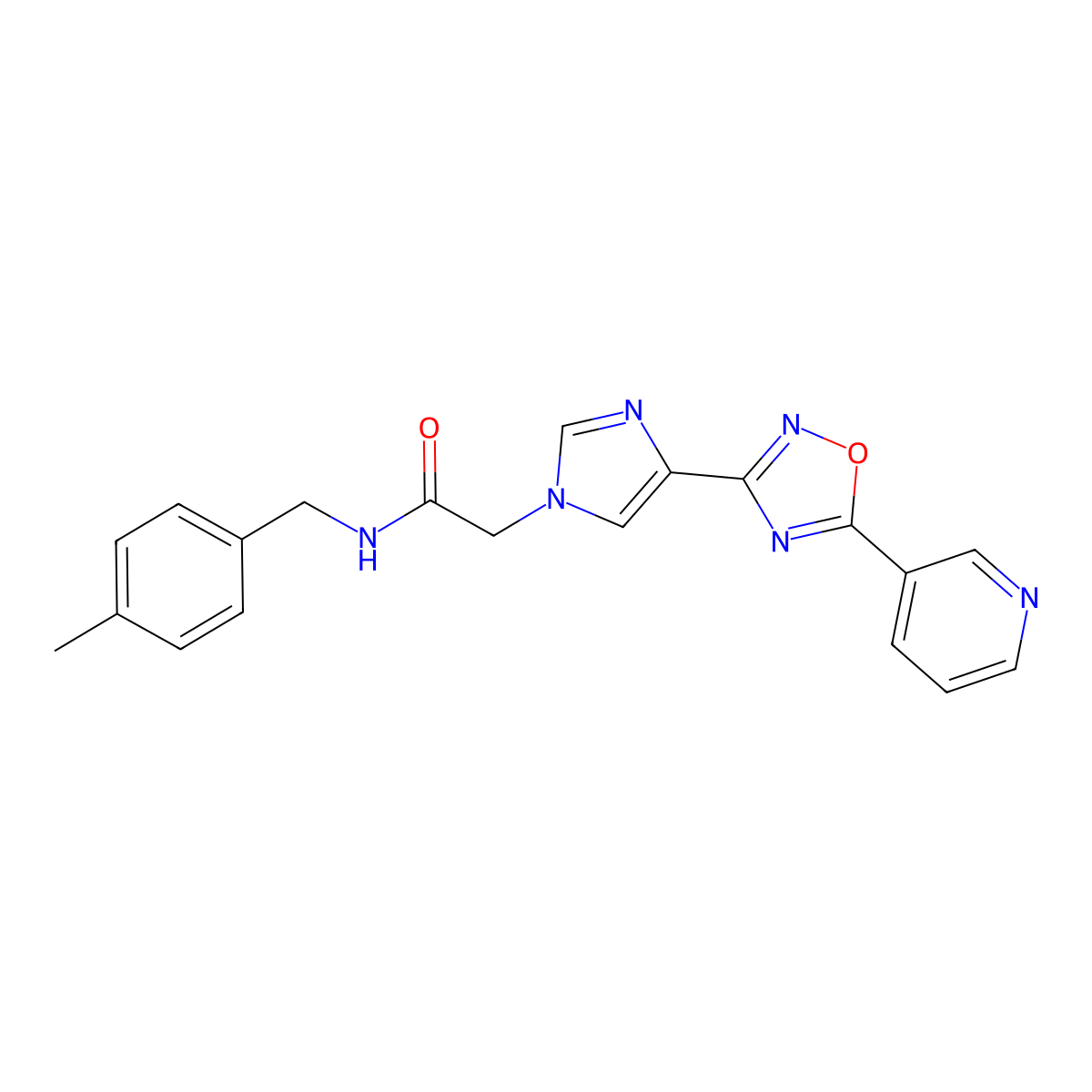 N-[(4-methylphenyl)methyl]-2-{4-[5-(pyridin-3-yl)-1,2,4-oxadiazol-3-yl]-1H-imidazol-1-yl}acetamide molecular structure, CAS 1251631-07-8