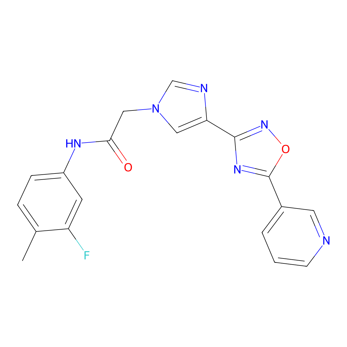 N-(3-fluoro-4-methylphenyl)-2-{4-[5-(pyridin-3-yl)-1,2,4-oxadiazol-3-yl]-1H-imidazol-1-yl}acetamide molecular structure, CAS 1251631-09-0