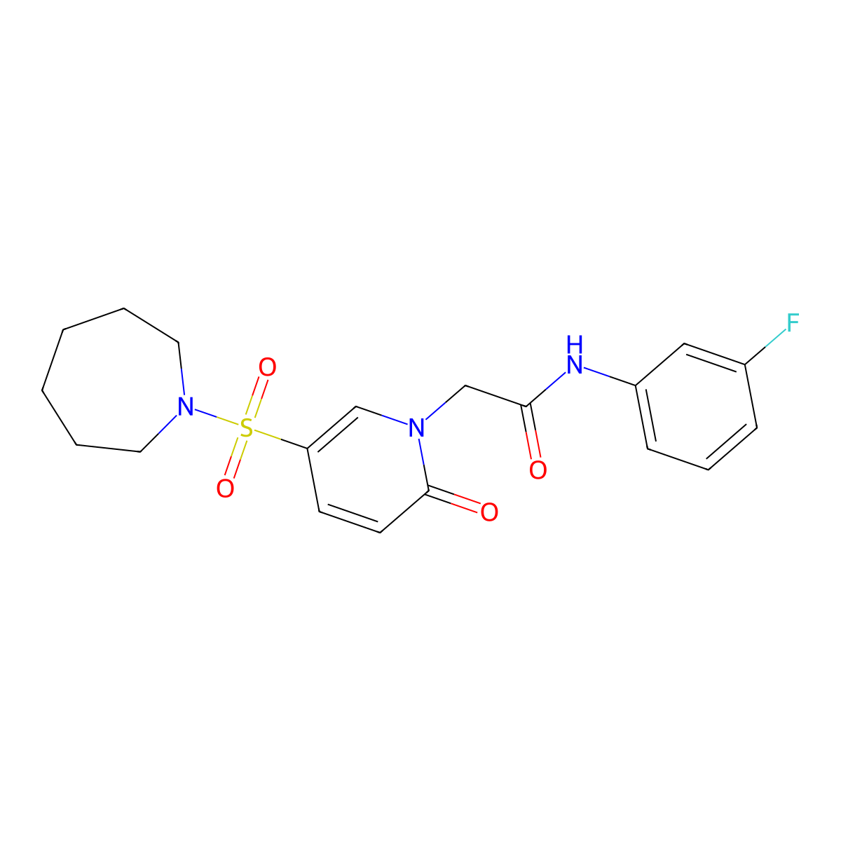 2-(5-(azepan-1-ylsulfonyl)-2-oxopyridin-1(2H)-yl)-N-(3-fluorophenyl)acetamide molecular structure, CAS 1251631-10-3