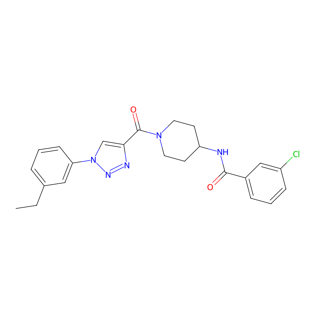 3-chloro-N-{1-[1-(3-ethylphenyl)-1H-1,2,3-triazole-4-carbonyl]piperidin-4-yl}benzamide molecular structure, CAS 1251631-11-4