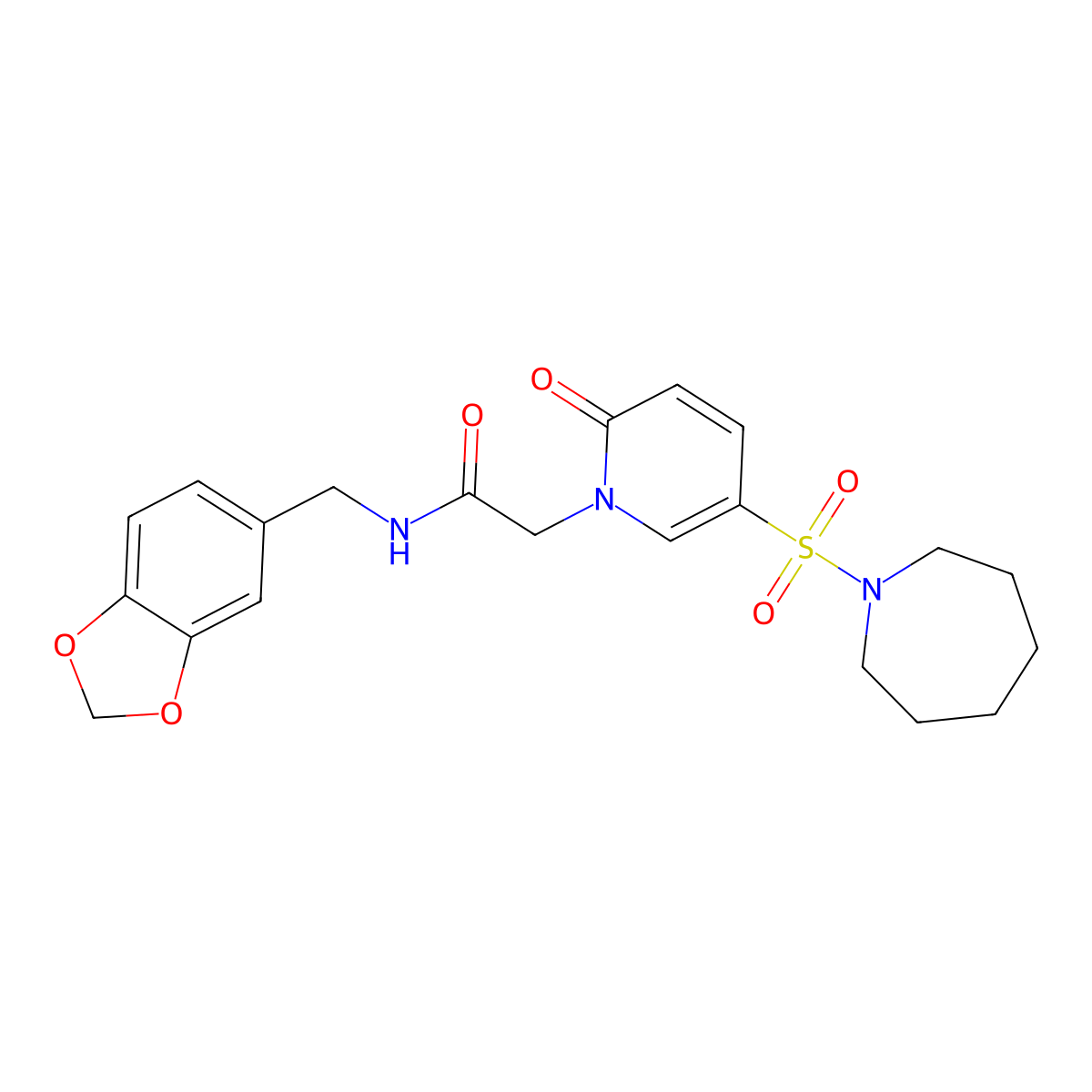 2-[5-(azepane-1-sulfonyl)-2-oxo-1,2-dihydropyridin-1-yl]-N-[(2H-1,3-benzodioxol-5-yl)methyl]acetamide molecular structure, CAS 1251631-13-6