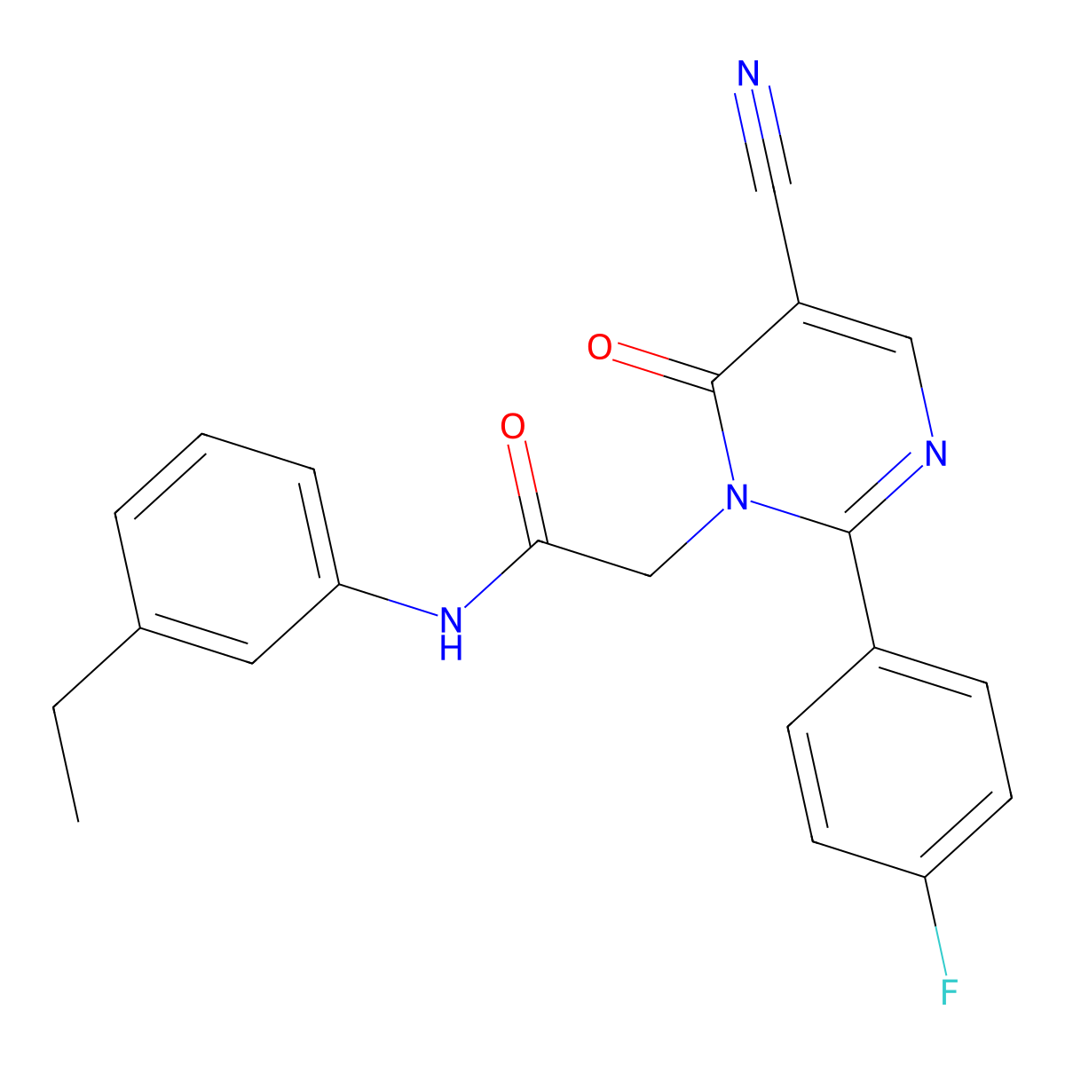 2-(5-cyano-2-(4-fluorophenyl)-6-oxopyrimidin-1(6H)-yl)-N-(3-ethylphenyl)acetamide molecular structure, CAS 1251631-20-5