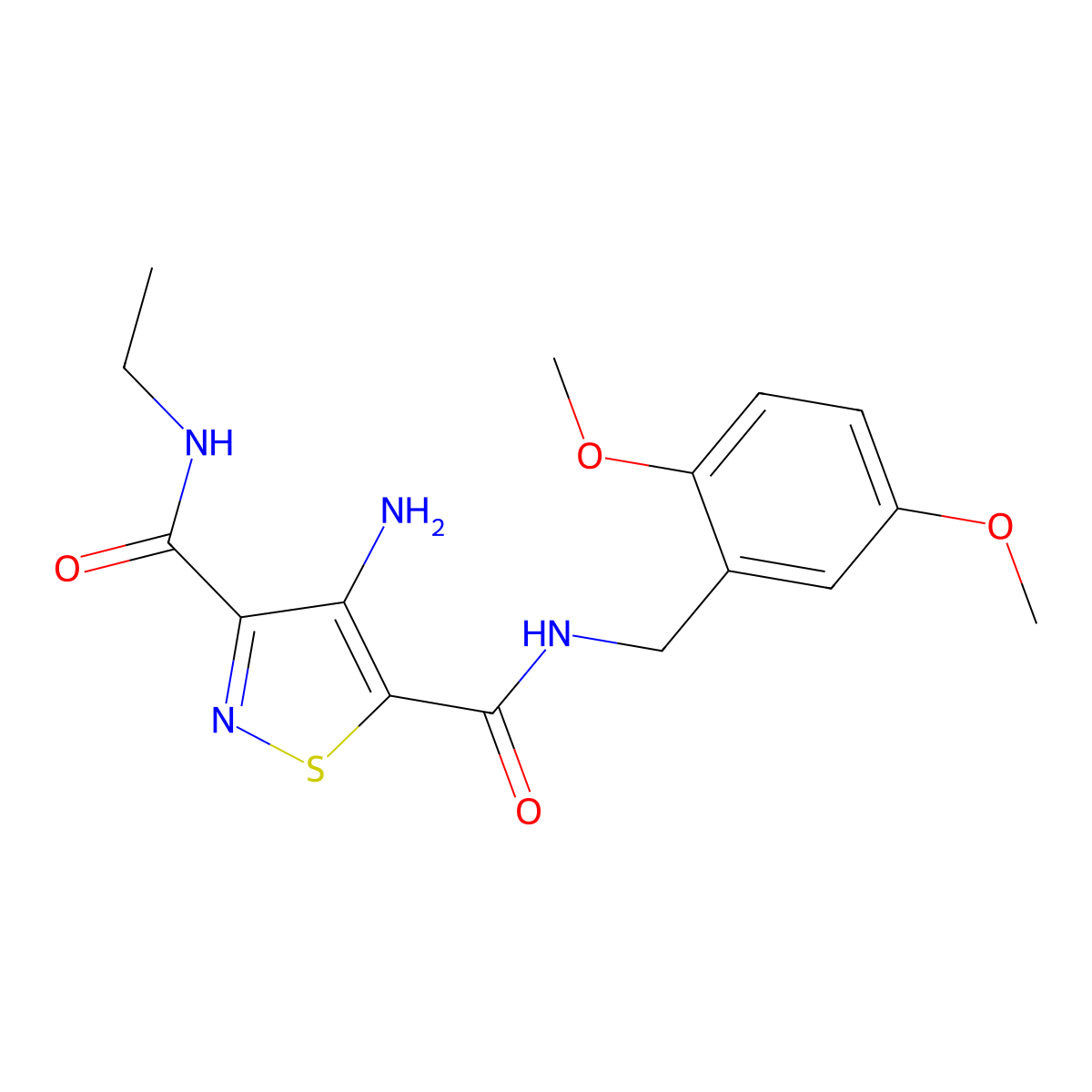 4-amino-N5-[(2,5-dimethoxyphenyl)methyl]-N3-ethyl-1,2-thiazole-3,5-dicarboxamide molecular structure, CAS 1251631-24-9