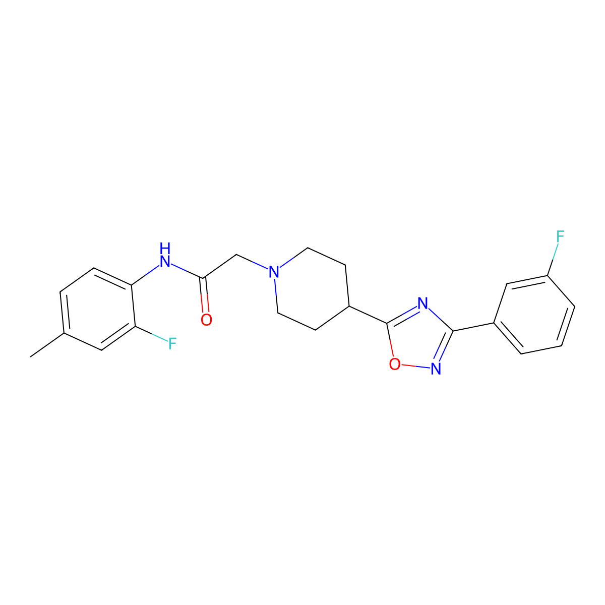 N-(2-fluoro-4-methylphenyl)-2-{4-[3-(3-fluorophenyl)-1,2,4-oxadiazol-5-yl]piperidin-1-yl}acetamide molecular structure, CAS 1251631-29-4