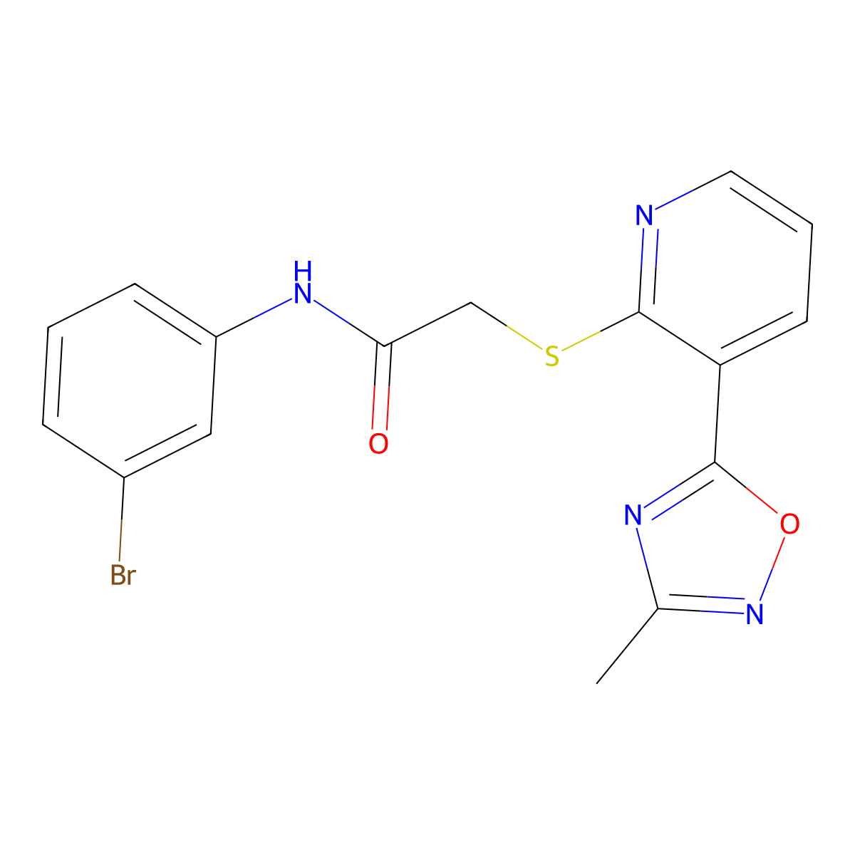 N-(3-bromophenyl)-2-((3-(3-methyl-1,2,4-oxadiazol-5-yl)pyridin-2-yl)thio)acetamide molecular structure, CAS 1251631-30-7