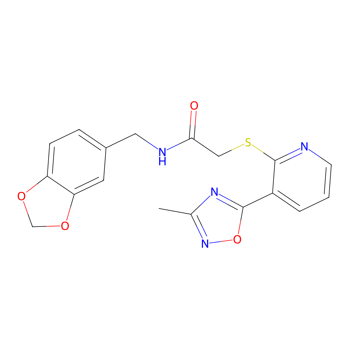 N-(benzo[d][1,3]dioxol-5-ylmethyl)-2-((3-(3-methyl-1,2,4-oxadiazol-5-yl)pyridin-2-yl)thio)acetamide molecular structure, CAS 1251631-37-4
