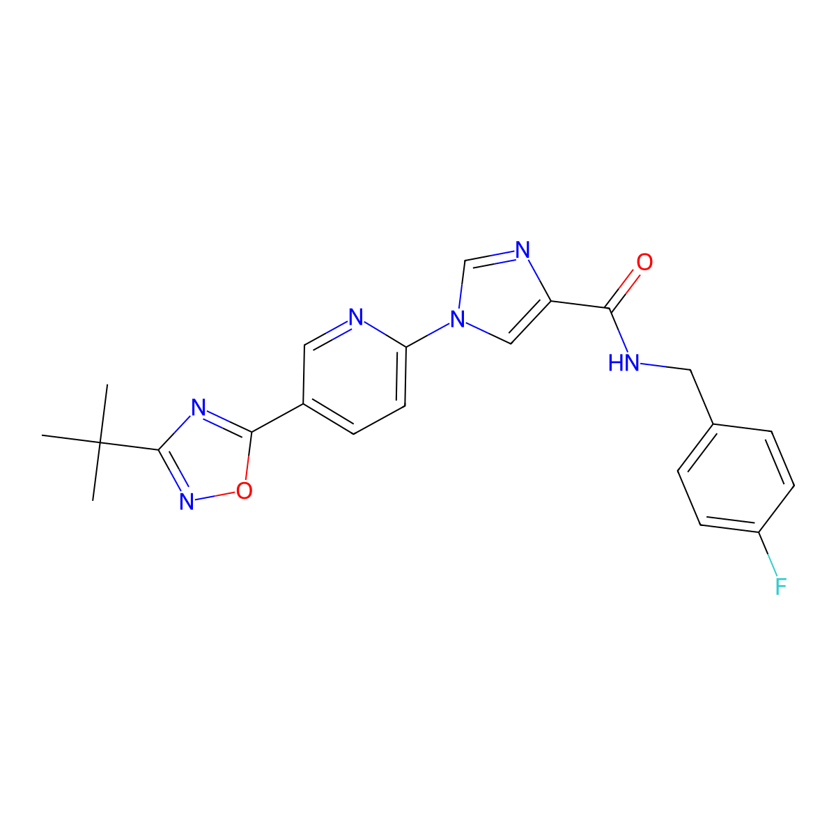 1-{5-[3-(tert-butyl)-1,2,4-oxadiazol-5-yl]-2-pyridyl}-N~4~-(4-fluorobenzyl)-1H-imidazole-4-carboxamide molecular structure, CAS 1251631-50-1