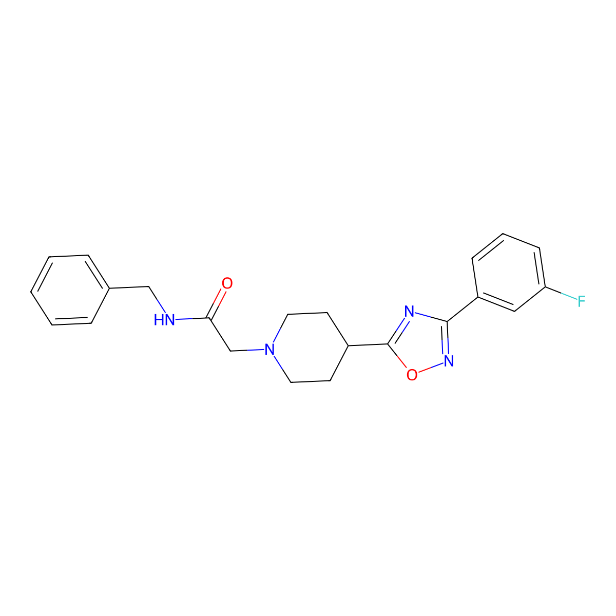 N-benzyl-2-{4-[3-(3-fluorophenyl)-1,2,4-oxadiazol-5-yl]piperidin-1-yl}acetamide molecular structure, CAS 1251631-56-7