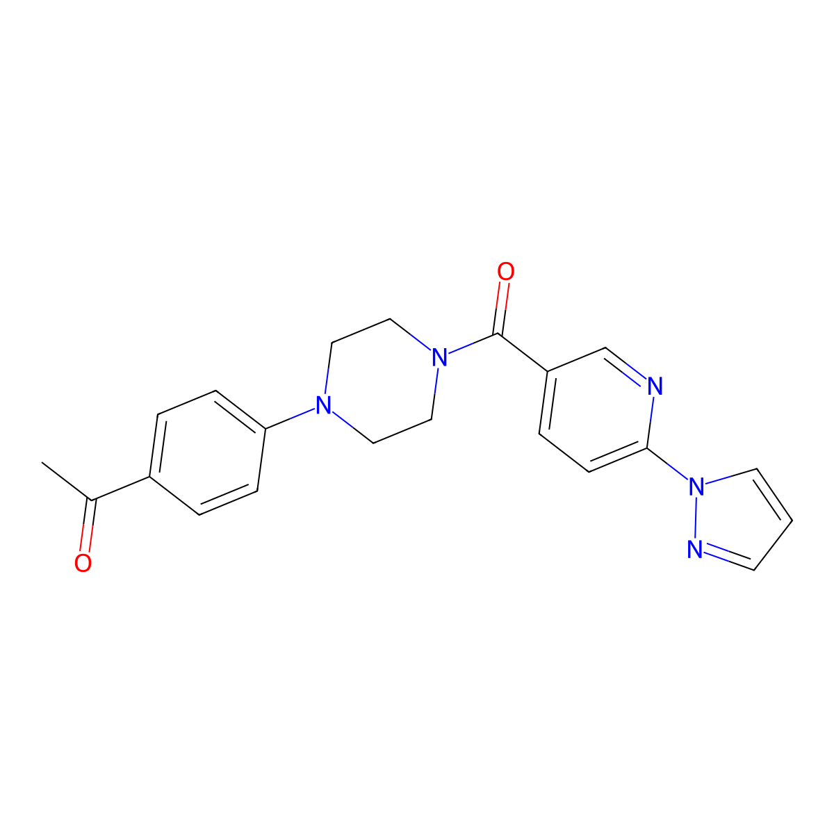 1-(4-(4-(6-(1H-pyrazol-1-yl)nicotinoyl)piperazin-1-yl)phenyl)ethanone molecular structure, CAS 1251631-58-9