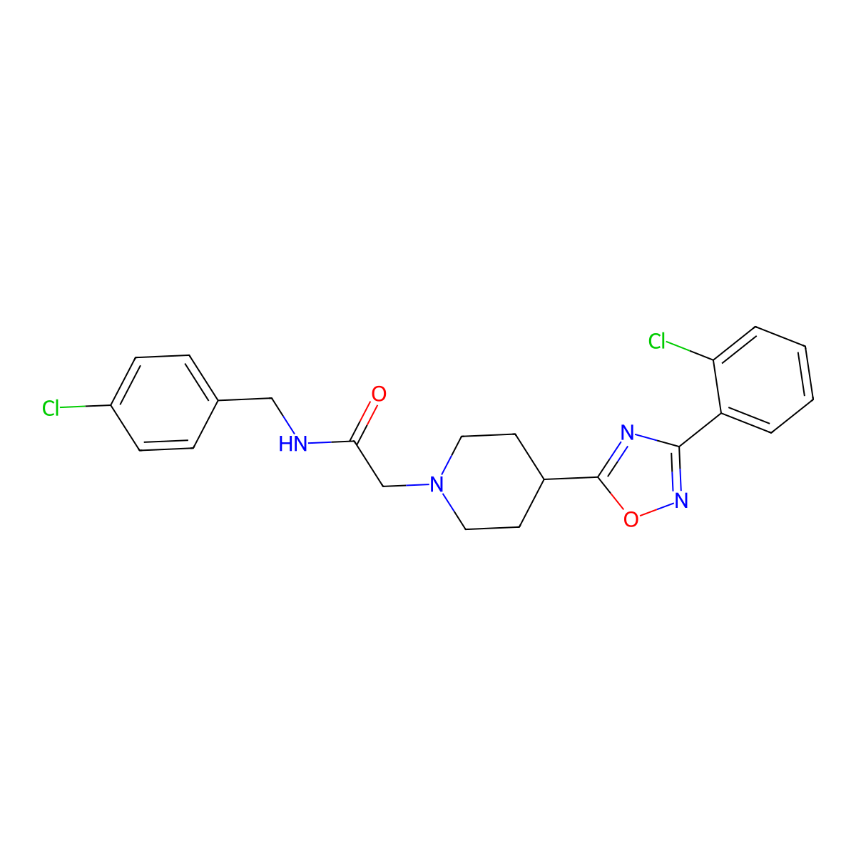 2-{4-[3-(2-chlorophenyl)-1,2,4-oxadiazol-5-yl]piperidin-1-yl}-N-[(4-chlorophenyl)methyl]acetamide molecular structure, CAS 1251631-63-6