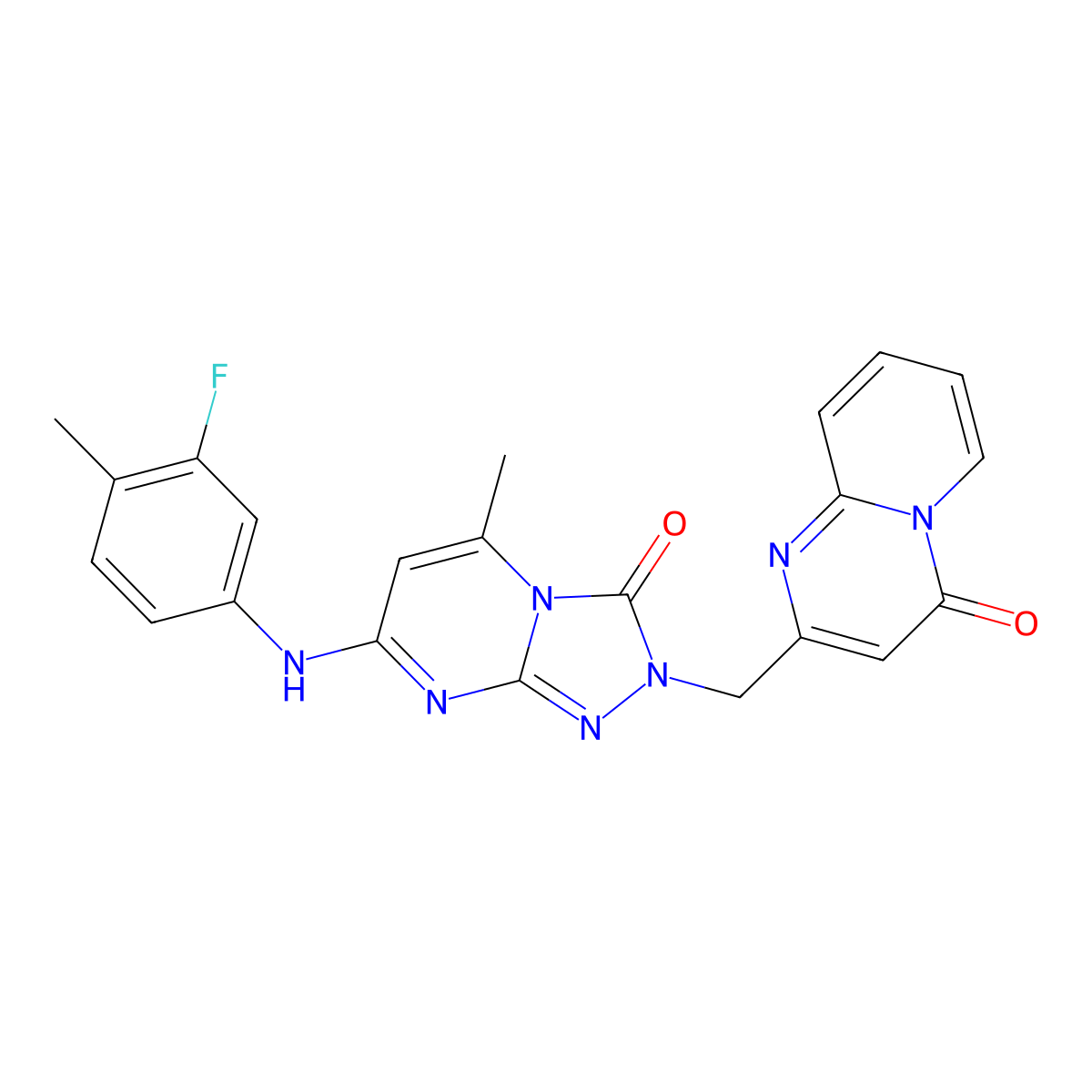 2-((7-((3-fluoro-4-methylphenyl)amino)-5-methyl-3-oxo-[1,2,4]triazolo[4,3-a]pyrimidin-2(3H)-yl)methyl)-4H-pyrido[1,2-a]pyrimidin-4-one molecular structure, CAS 1251631-79-4