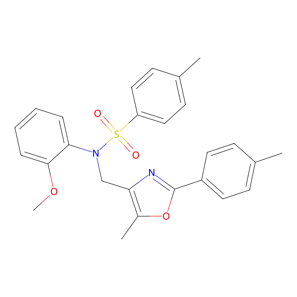 N-(2-methoxyphenyl)-4-methyl-N-{[5-methyl-2-(4-methylphenyl)-1,3-oxazol-4-yl]methyl}benzene-1-sulfonamide molecular structure, CAS 1251631-85-2