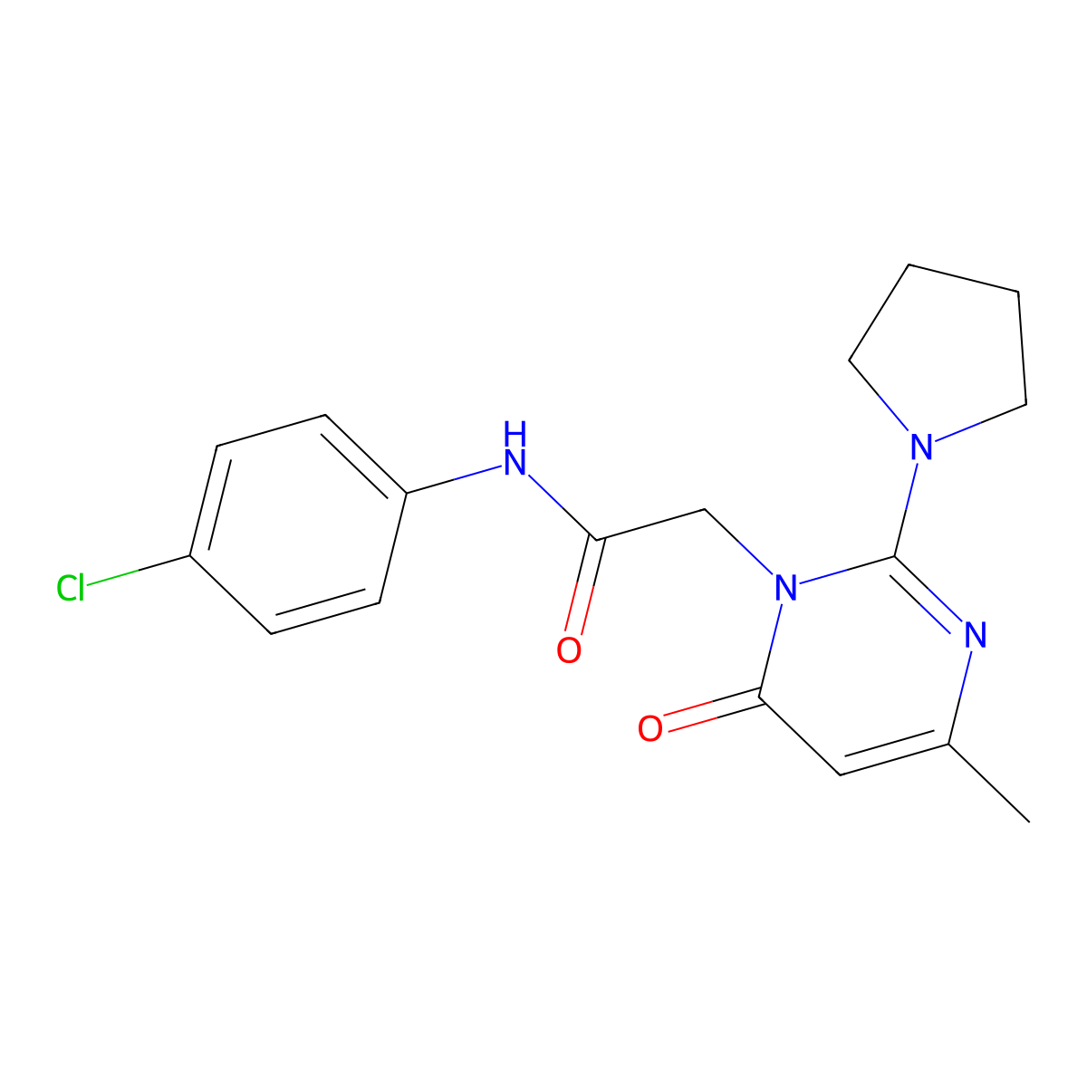 N-(4-chlorophenyl)-2-[4-methyl-6-oxo-2-(pyrrolidin-1-yl)-1,6-dihydropyrimidin-1-yl]acetamide molecular structure, CAS 1251631-88-5