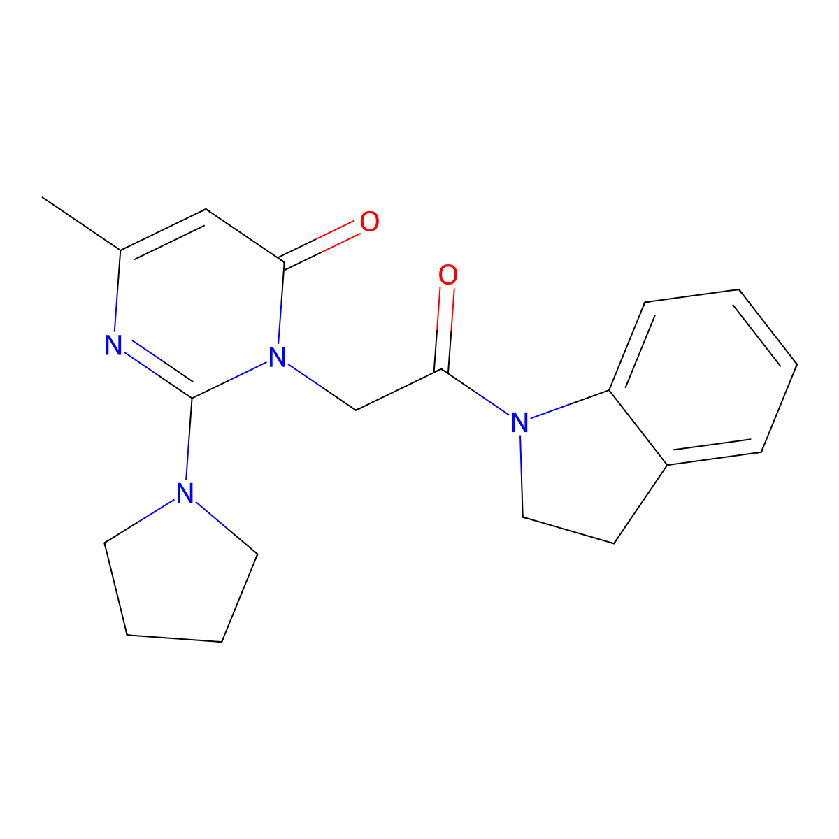 3-(2-(indolin-1-yl)-2-oxoethyl)-6-methyl-2-(pyrrolidin-1-yl)pyrimidin-4(3H)-one molecular structure, CAS 1251631-92-1
