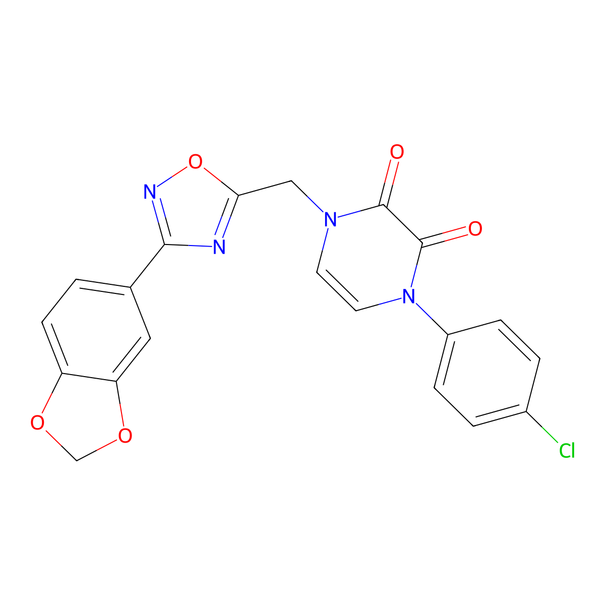 1-((3-(benzo[d][1,3]dioxol-5-yl)-1,2,4-oxadiazol-5-yl)methyl)-4-(4-chlorophenyl)pyrazine-2,3(1H,4H)-dione molecular structure, CAS 1251631-94-3