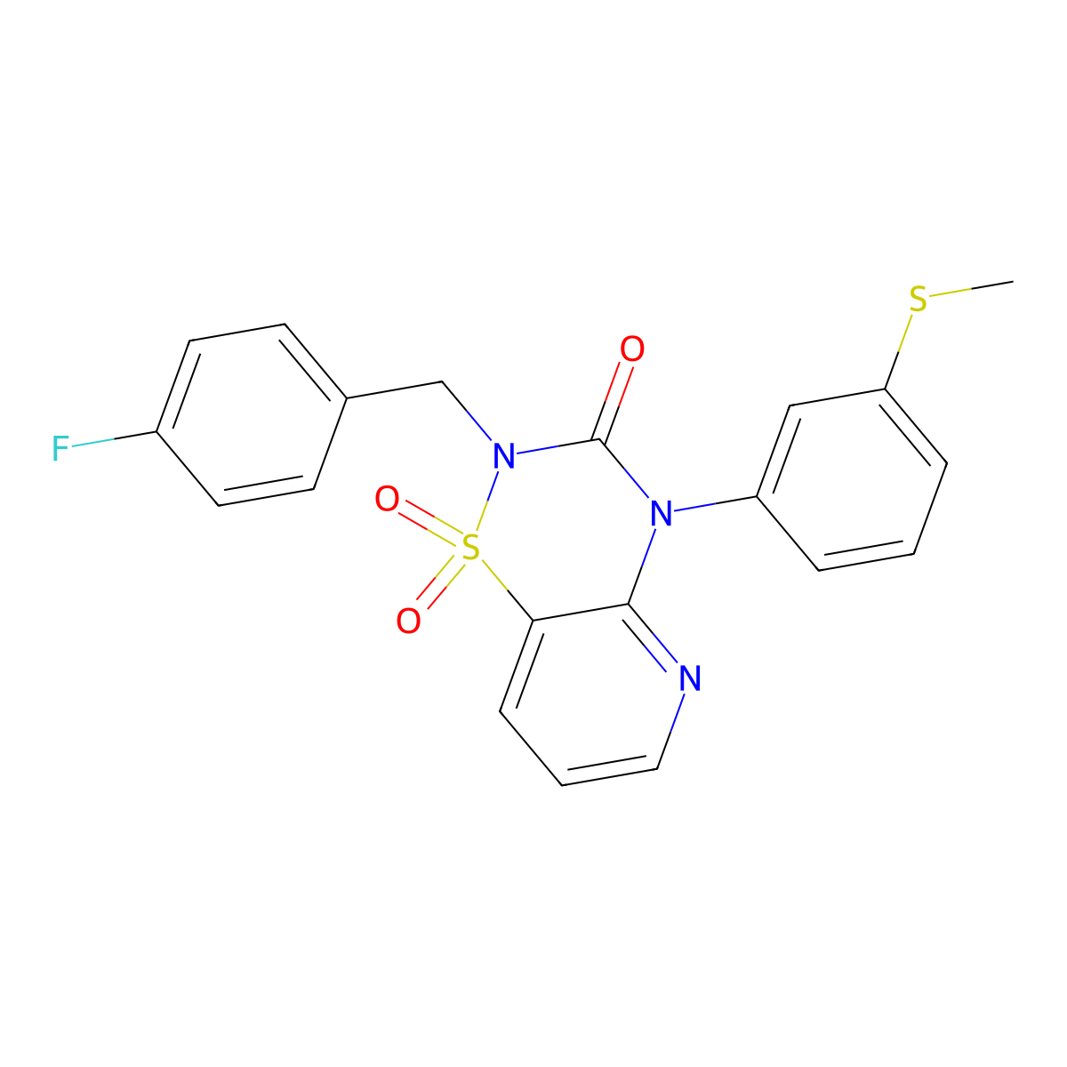 2-(4-fluorobenzyl)-4-(3-(methylthio)phenyl)-2H-pyrido[2,3-e][1,2,4]thiadiazin-3(4H)-one 1,1-dioxide molecular structure, CAS 1251631-95-4