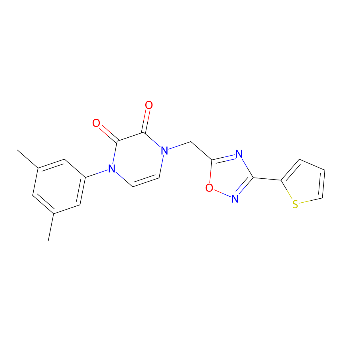 1-(3,5-Dimethylphenyl)-4-{[3-(thiophen-2-yl)-1,2,4-oxadiazol-5-yl]methyl}-1,2,3,4-tetrahydropyrazine-2,3-dione molecular structure, CAS 1251631-96-5