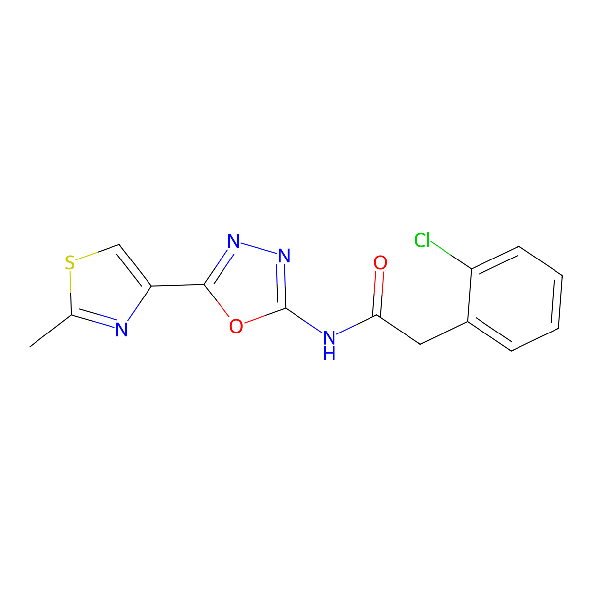 2-(2-chlorophenyl)-N-(5-(2-methylthiazol-4-yl)-1,3,4-oxadiazol-2-yl)acetamide molecular structure, CAS 1251631-98-7