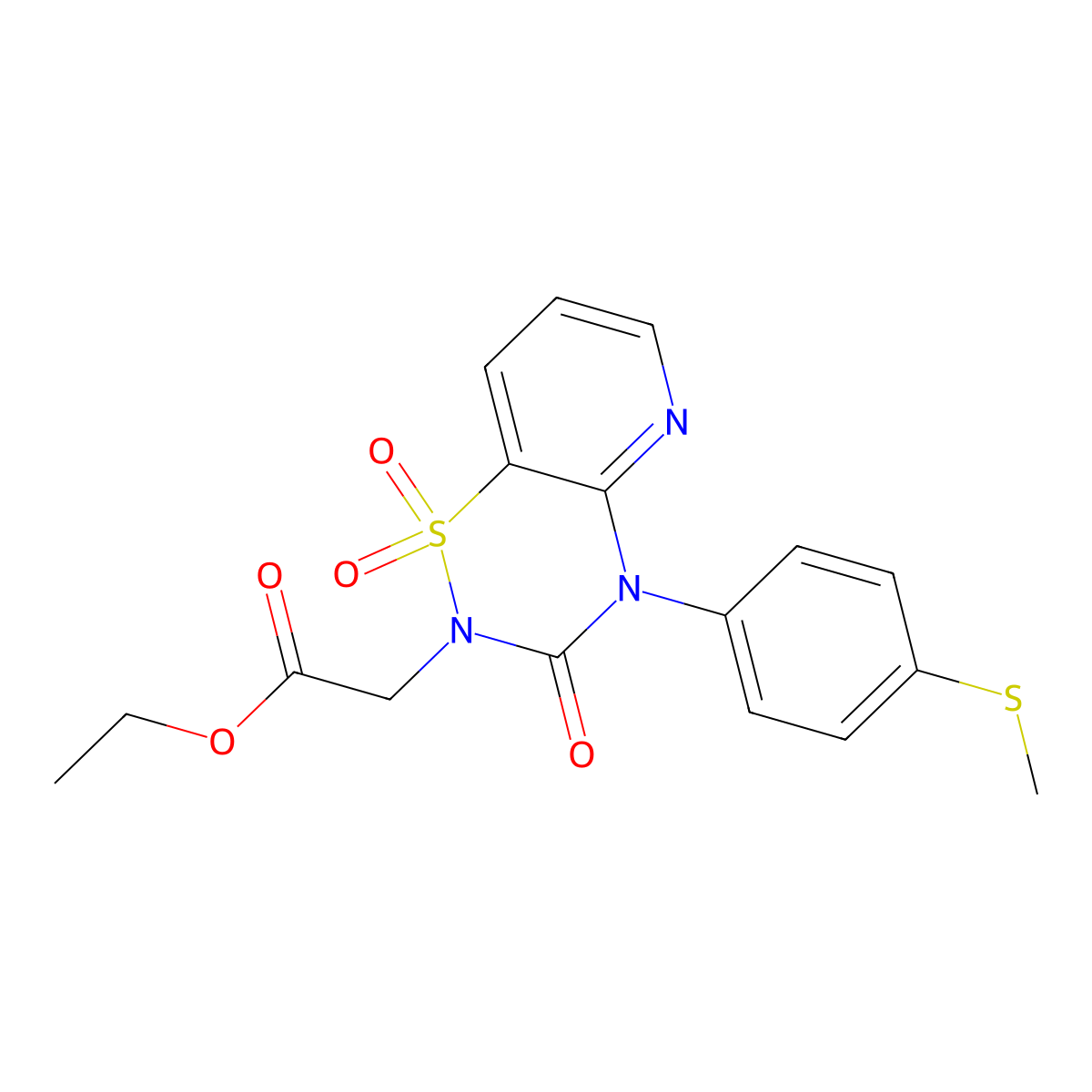 ethyl 2-(4-(4-(methylthio)phenyl)-1,1-dioxido-3-oxo-3,4-dihydro-2H-pyrido[2,3-e][1,2,4]thiadiazin-2-yl)acetate molecular structure, CAS 1251631-99-8