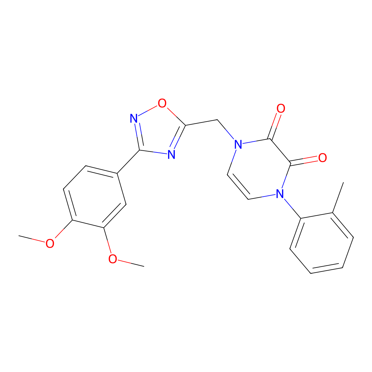 1-{[3-(3,4-Dimethoxyphenyl)-1,2,4-oxadiazol-5-yl]methyl}-4-(2-methylphenyl)-1,4-dihydro-2,3-pyrazinedione molecular structure, CAS 1251632-01-5