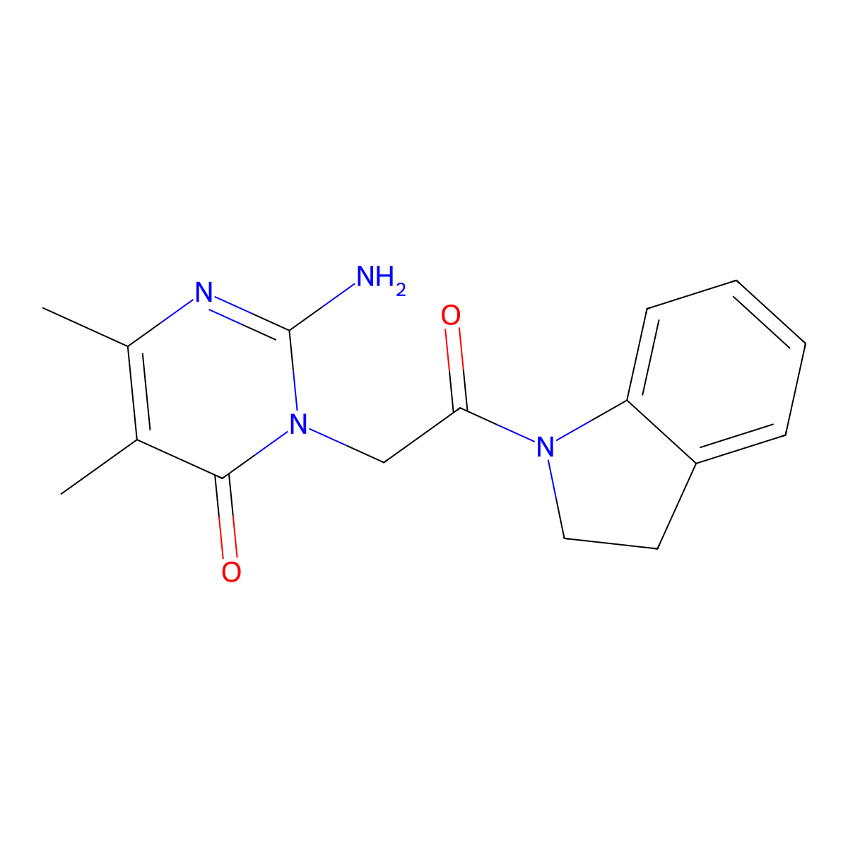 2-amino-3-(2-(indolin-1-yl)-2-oxoethyl)-5,6-dimethylpyrimidin-4(3H)-one molecular structure, CAS 1251632-05-9