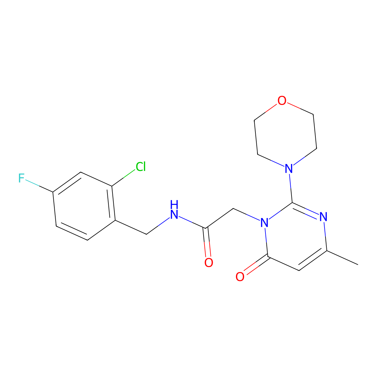 N-(2-chloro-4-fluorobenzyl)-2-(4-methyl-2-morpholino-6-oxopyrimidin-1(6H)-yl)acetamide molecular structure, CAS 1251632-21-9