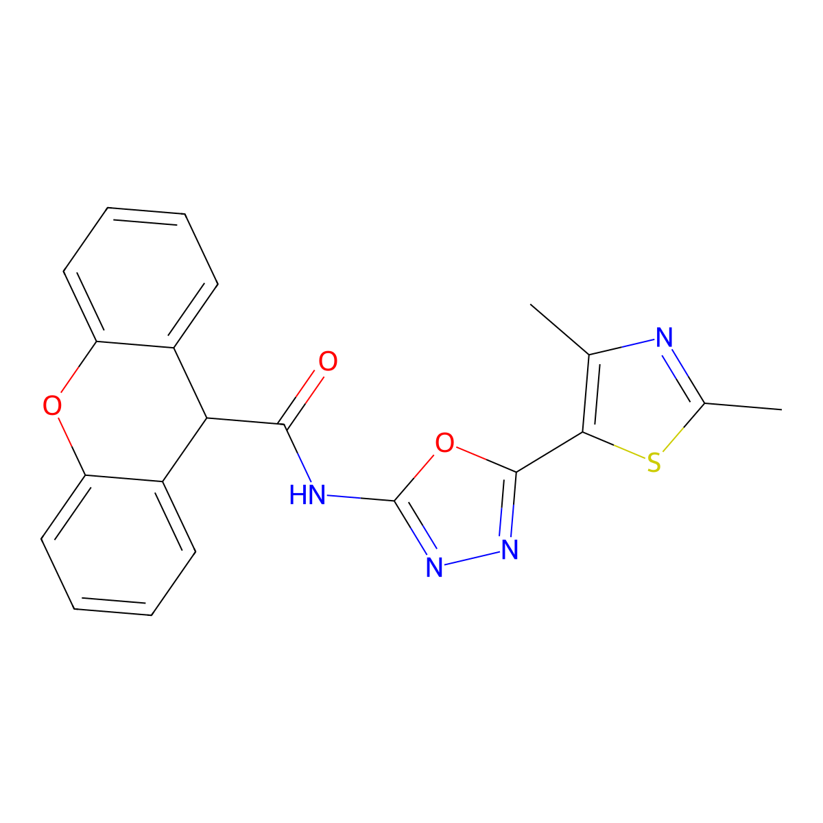 N-(5-(2,4-dimethylthiazol-5-yl)-1,3,4-oxadiazol-2-yl)-9H-xanthene-9-carboxamide molecular structure, CAS 1251632-22-0