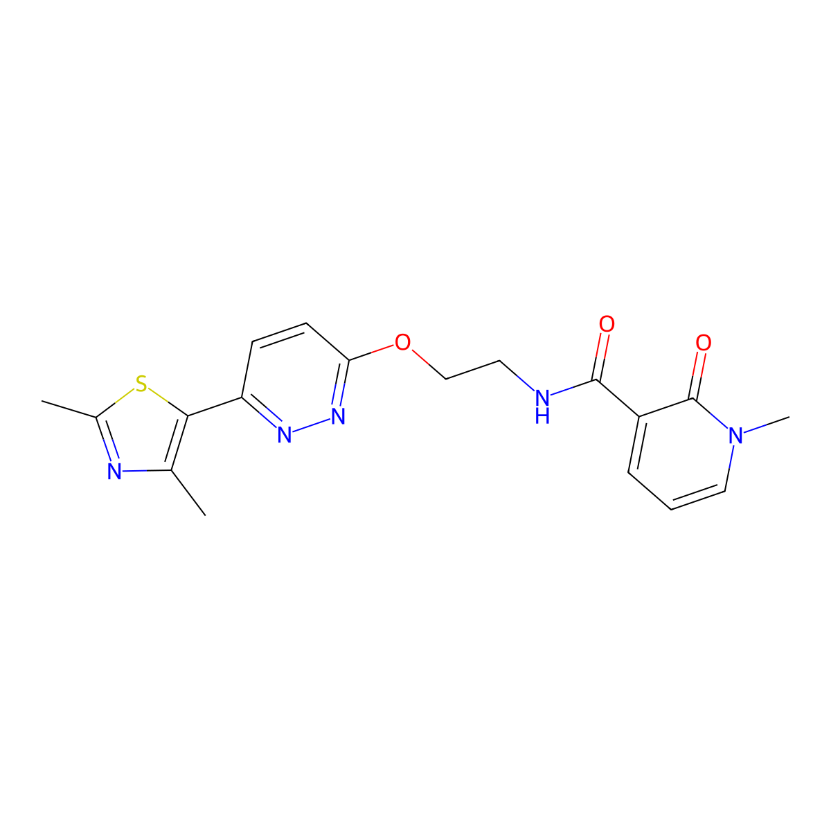 N-(2-((6-(2,4-dimethylthiazol-5-yl)pyridazin-3-yl)oxy)ethyl)-1-methyl-2-oxo-1,2-dihydropyridine-3-carboxamide molecular structure, CAS 1251632-25-3