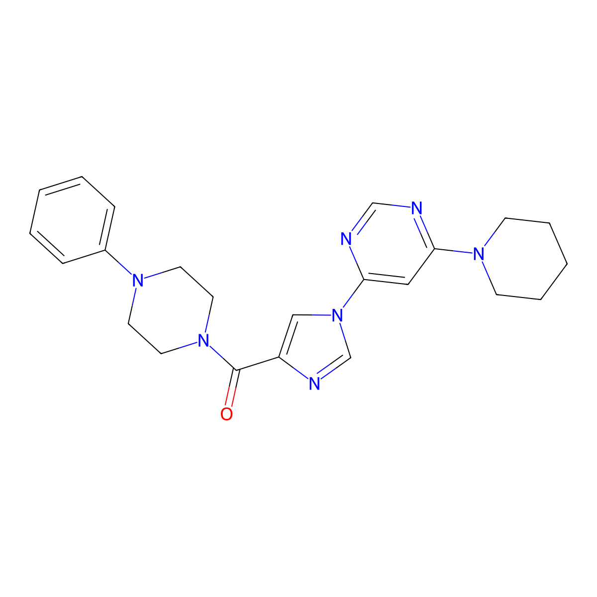 4-[4-(4-phenylpiperazine-1-carbonyl)-1H-imidazol-1-yl]-6-(piperidin-1-yl)pyrimidine molecular structure, CAS 1251632-29-7