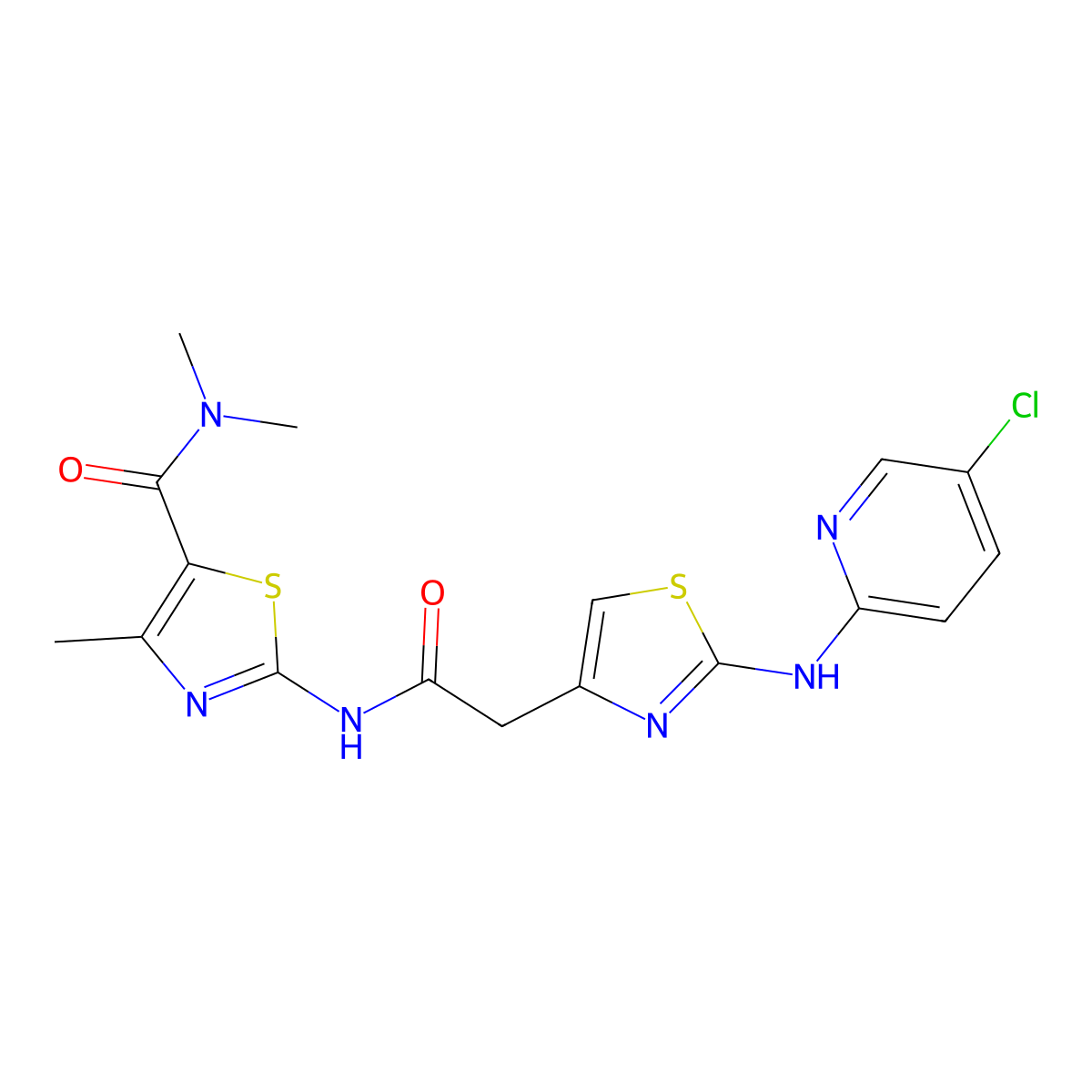 2-(2-(2-((5-chloropyridin-2-yl)amino)thiazol-4-yl)acetamido)-N,N,4-trimethylthiazole-5-carboxamide molecular structure, CAS 1251632-30-0