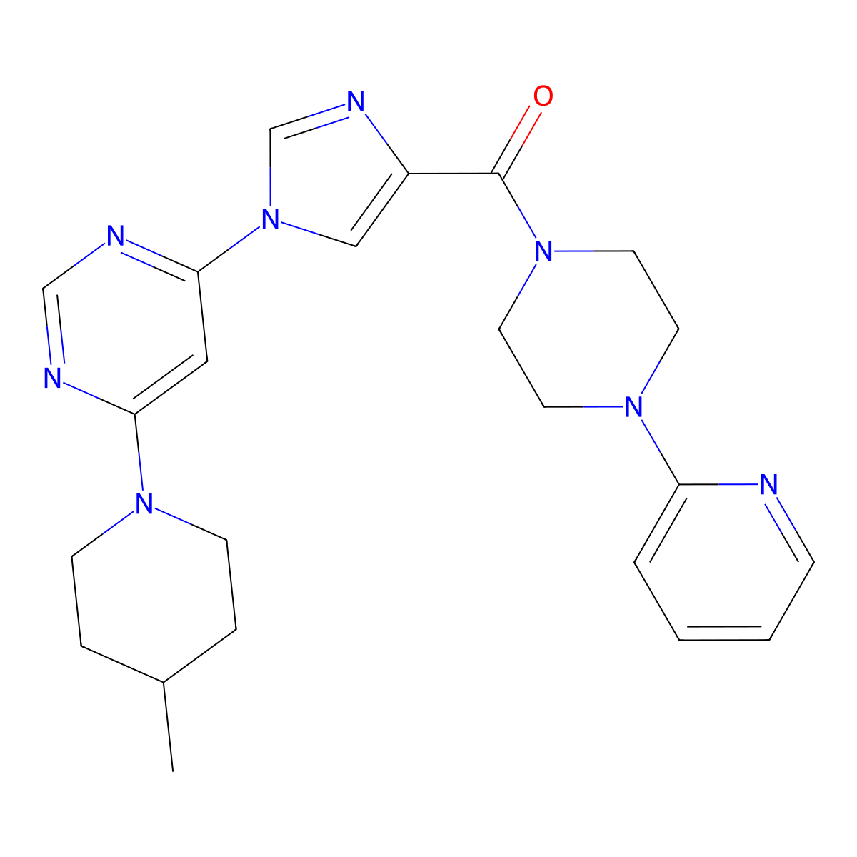 4-(4-methylpiperidin-1-yl)-6-{4-[4-(pyridin-2-yl)piperazine-1-carbonyl]-1H-imidazol-1-yl}pyrimidine molecular structure, CAS 1251632-33-3
