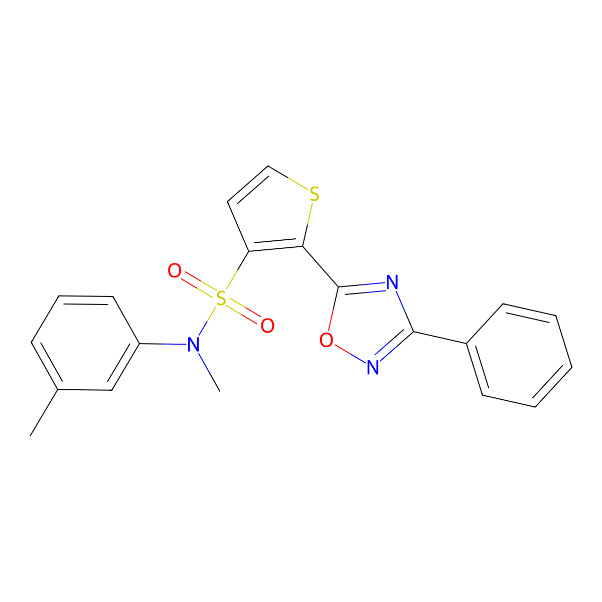 N-methyl-N-(3-methylphenyl)-2-(3-phenyl-1,2,4-oxadiazol-5-yl)thiophene-3-sulfonamide molecular structure, CAS 1251632-35-5