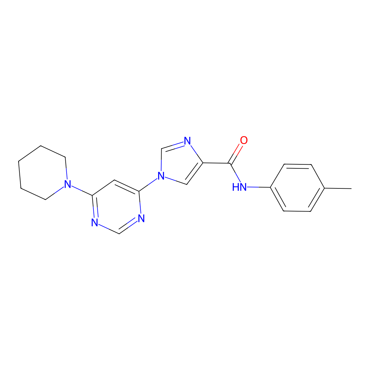 N-(4-methylphenyl)-1-[6-(piperidin-1-yl)pyrimidin-4-yl]-1H-imidazole-4-carboxamide molecular structure, CAS 1251632-39-9