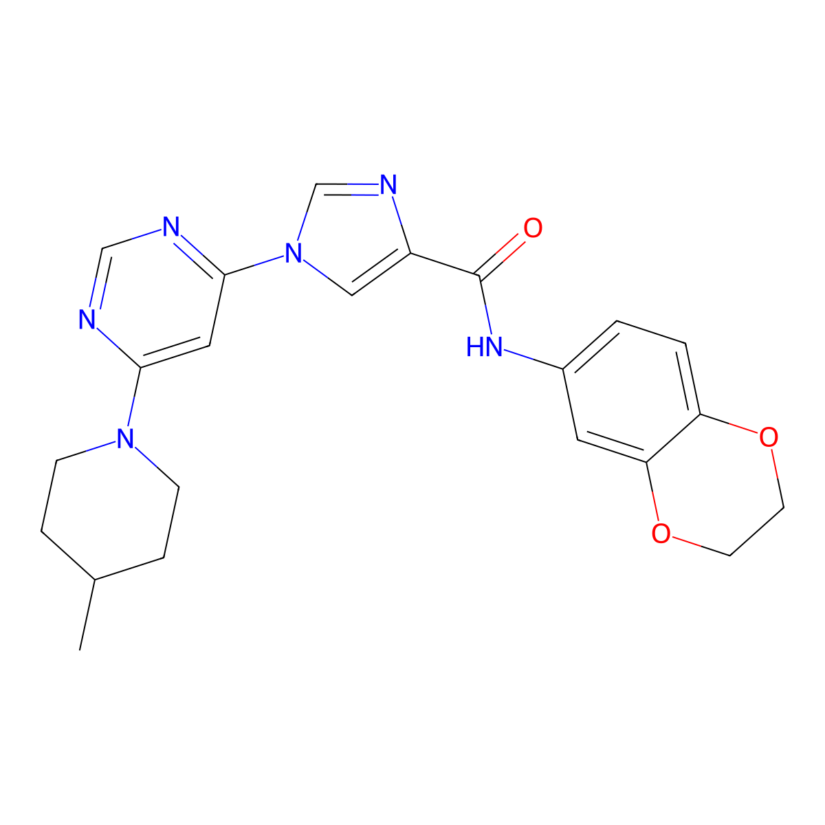 N-(2,3-dihydro-1,4-benzodioxin-6-yl)-1-[6-(4-methylpiperidin-1-yl)pyrimidin-4-yl]-1H-imidazole-4-carboxamide molecular structure, CAS 1251632-44-6