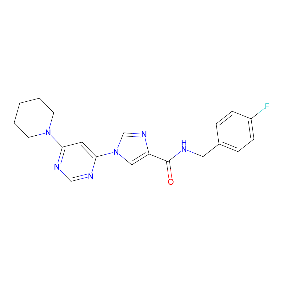 N~4~-(4-fluorobenzyl)-1-(6-piperidino-4-pyrimidinyl)-1H-imidazole-4-carboxamide molecular structure, CAS 1251632-47-9